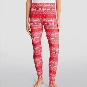 SKIMS Intimate Women’s Plush Pointelle Red/Pink Patterned Leggings NWT